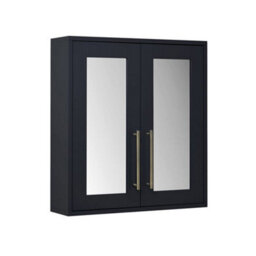 Homestylestore 600 X 650mm Black Grey Wall Mounted Mirrored Door Bathroom Cabinet With Aged Gold T Bar Handles - thumbnail 1