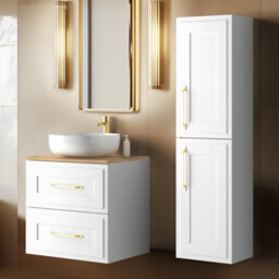 Heze Furniture Classic 2 Bathroom Vanity Units Wall Cabinets Set 35Cm & 60Cm With Worktop - White - thumbnail 1