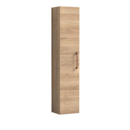 Balterley Bramshall Modern Bathroom 1 Soft Close Door Wall Hung Tall Storage Unit, Woodgrain Light Oak With Copper Handle, 300 mm - thumbnail 1