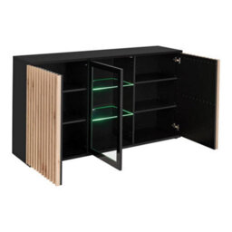 Arte Cameron Display Sideboard Cabinet W1600mm H920mm D400mm - Black & Jackson Hickory With Glass Door And Led Lighting - thumbnail 2