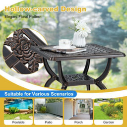 Costway 53 Cm Cast Aluminum Outdoor Side Table Patio Square Coffee Table - thumbnail 8