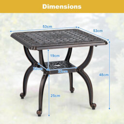 Costway 53 Cm Cast Aluminum Outdoor Side Table Patio Square Coffee Table - thumbnail 2