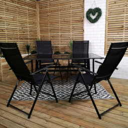 Samuel Alexander Outdoor 4 Person Rectangular Glass Top Garden Dining Table Chairs Set