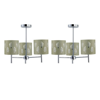 First Choice Lighting Set Of 2 Brea - Chrome 3 Light Fittings With Sage Green Fern Shades - image 1