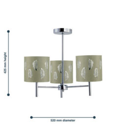 First Choice Lighting Set Of 2 Brea - Chrome 3 Light Fittings With Sage Green Fern Shades - thumbnail 6