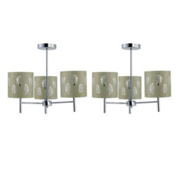 First Choice Lighting Set Of 2 Brea - Chrome 3 Light Fittings With Sage Green Fern Shades - thumbnail 1