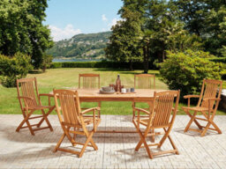 Beliani Maui Ii 6 Seater Garden Dining Set Light Brown Acacia Wood - thumbnail 2
