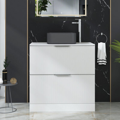 Royal Bathrooms Evora 800mm Matt White Fluted Floor Standing Countertop Vanity Unit 2 Drawer With Art Square Basin - image 1