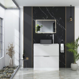 Royal Bathrooms Evora 800mm Matt White Fluted Floor Standing Countertop Vanity Unit 2 Drawer With Art Square Basin - thumbnail 2