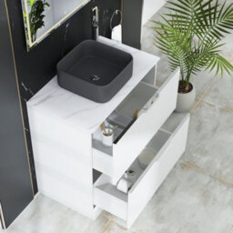 Royal Bathrooms Evora 800mm Matt White Fluted Floor Standing Countertop Vanity Unit 2 Drawer With Art Square Basin - thumbnail 3
