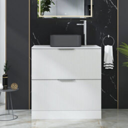 Royal Bathrooms Evora 800mm Matt White Fluted Floor Standing Countertop Vanity Unit 2 Drawer With Art Square Basin - thumbnail 1