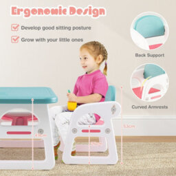 Costway 3 Pcs Kids Table & Chairs Set Children Toddler Activity Desk Set W/ Storage Rack - thumbnail 7