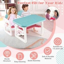 Costway 3 Pcs Kids Table & Chairs Set Children Toddler Activity Desk Set W/ Storage Rack - thumbnail 6
