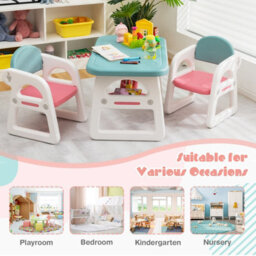 Costway 3 Pcs Kids Table & Chairs Set Children Toddler Activity Desk Set W/ Storage Rack - thumbnail 8