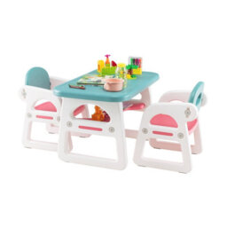 Costway 3 Pcs Kids Table & Chairs Set Children Toddler Activity Desk Set W/ Storage Rack - thumbnail 2