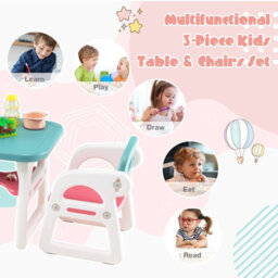 Costway 3 Pcs Kids Table & Chairs Set Children Toddler Activity Desk Set W/ Storage Rack - thumbnail 5