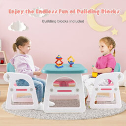 Costway 3 Pcs Kids Table & Chairs Set Children Toddler Activity Desk Set W/ Storage Rack - thumbnail 4