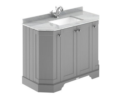 Hudson Reed Floor Standing 4-Door Angled Vanity Unit With 1 Tap Hole Grey Marble Top & Basin, Storm Grey, 1036X470mm - image 1