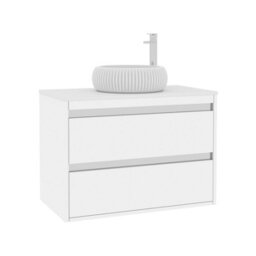 Royal Bathrooms Orion 800mm Matt White Wall Hung Plain White Countertop Vanity Unit 2 Drawer With Milan Basin & Chrome Accent Trim - thumbnail 6