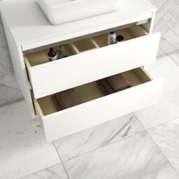 Royal Bathrooms Orion 800mm Matt White Wall Hung Plain White Countertop Vanity Unit 2 Drawer With Milan Basin & Chrome Accent Trim - thumbnail 4