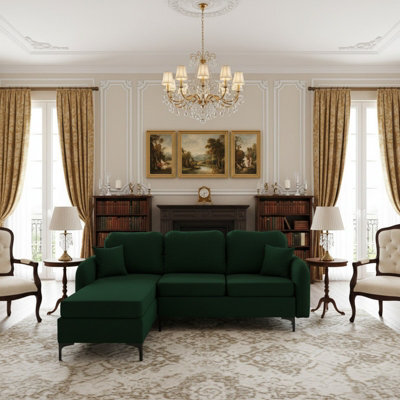 Venice L Corner Sofa Bed Has Bonnell Spring Metal Legs Wooden Frame Storage Dl Mechanism 225X172X78X96 Cm Green Left - image 1