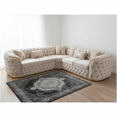 Stratus Interiors Ambassador Sofa Chesterfield Toronto Metal Trim Fabric  - L Shape Corner - Gold Trim - image 1