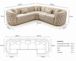 Stratus Interiors Ambassador Sofa Chesterfield Toronto Metal Trim Fabric  - L Shape Corner - Gold Trim - thumbnail 4