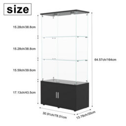 Glass Display Cabinets With Lockable,bookcase Bookshelf With Led And 3 Tier, High Gloss Cupboard For Living Room,black - thumbnail 8