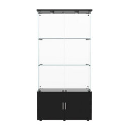 Glass Display Cabinets With Lockable,bookcase Bookshelf With Led And 3 Tier, High Gloss Cupboard For Living Room,black - thumbnail 9