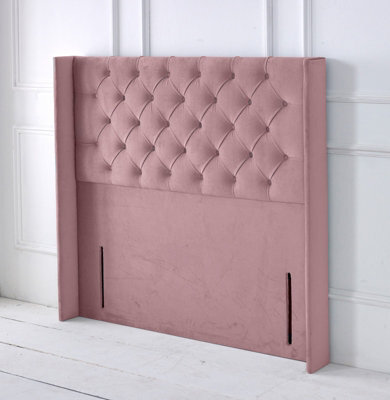 "Adore Designs Chesterfield Winged Plush Velvet 4Ft Small Double 50"" Floor Standing Headboard - Pink"