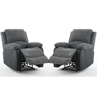 Manual Reclining Sofa Set, Corduroy Fabric Recliner Sectional Sofa Suite - 1+1 Sofa Set - image 1