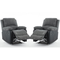 Manual Reclining Sofa Set, Corduroy Fabric Recliner Sectional Sofa Suite - 1+1 Sofa Set