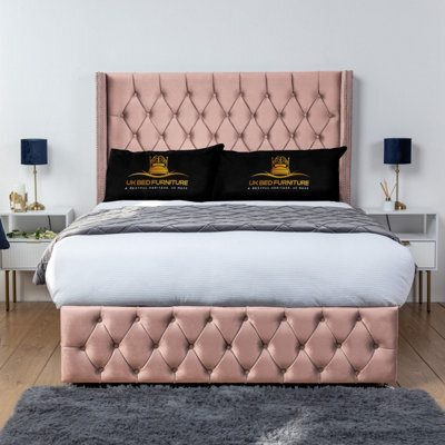 UKBEDFURNITURE Jasmine Pink Plush Wingback Divan Bed Base With 54 Inch Headboard - No Storage - image 1