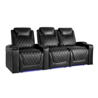 Valencia Oslo Home Cinema Seating Row Of 3 Loveseat Right Black Nappa Leather Diamond Stitching Power Headrest - image 1