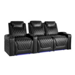 Valencia Oslo Home Cinema Seating Row Of 3 Loveseat Right Black Nappa Leather Diamond Stitching Power Headrest