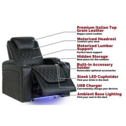 Valencia Oslo Home Cinema Seating Row Of 3 Loveseat Right Black Nappa Leather Diamond Stitching Power Headrest - thumbnail 4