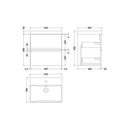Balterley Mavesyn Contemporary 2 Drawer Wall Hung Vanity Unit With Thin Edge Basin, Satin White, 500mm - thumbnail 2