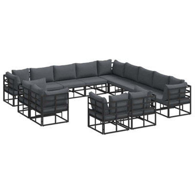Berkfield Modern Garden Sofa Set With Cushion 13 Pcs Black Aluminium