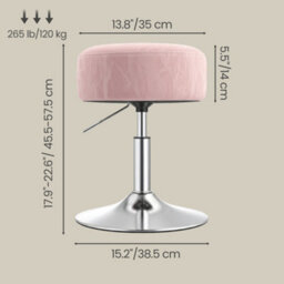 Ledrem Height Adjustable Vanity Stool, 360 Degree Swivel, Pu Upholstery, Modern, Pink - thumbnail 4