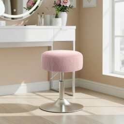 Ledrem Height Adjustable Vanity Stool, 360 Degree Swivel, Pu Upholstery, Modern, Pink - thumbnail 1