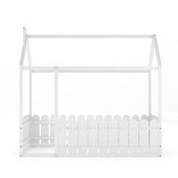 Darphe White Pine Wood Toddler Bed Frame With Fence And Roof, 1990 mm Width - thumbnail 3