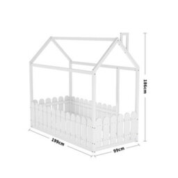 Darphe White Pine Wood Toddler Bed Frame With Fence And Roof, 1990 mm Width - thumbnail 1