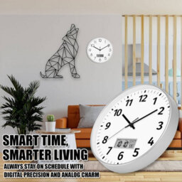 ATEK 12 Inch Silent Wall Clock With Date And Day Temperature Day Of Week Lcd Display For Living Room Lcd Digital Wall Clock - thumbnail 3