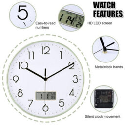 ATEK 12 Inch Silent Wall Clock With Date And Day Temperature Day Of Week Lcd Display For Living Room Lcd Digital Wall Clock - thumbnail 4