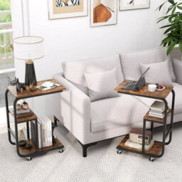 Industrial Sofa Side Table C-Shaped End Table W/metal Frame - thumbnail 5