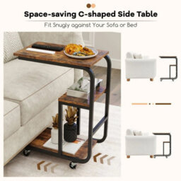 Industrial Sofa Side Table C-Shaped End Table W/metal Frame - thumbnail 4