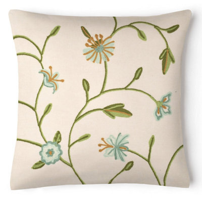 Velosso Elegant Home Decor Jacquard Fabric Cushion With Chic Embroidery, Zip Closure - Duck Egg