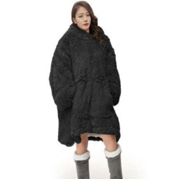 Homes & Linen Blanket Hoodie Oversized Wearable Teddy Fleece Cuddles Long Fur Hooded Blanket