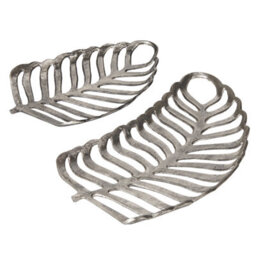 Beliani Set Of 2 Trinket Dishes Leaf Amnisos Metal Silver - thumbnail 1
