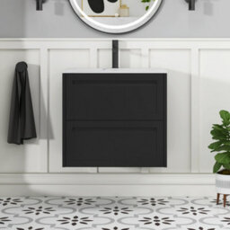 Royal Bathrooms Elmore 600mm Traditional Wall Hung 2 Drawer Bathroom Vanity Unit With Sintered Stone Basin - Matt Nocturne Black - thumbnail 3